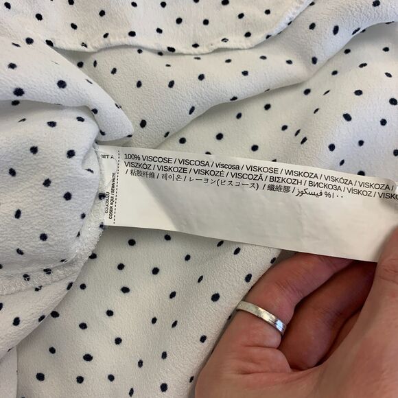 MNG Suit Mango Polka Dot Blouse Womens S Small White Cold Shoulder Drape Shirt - Picture 9 of 11